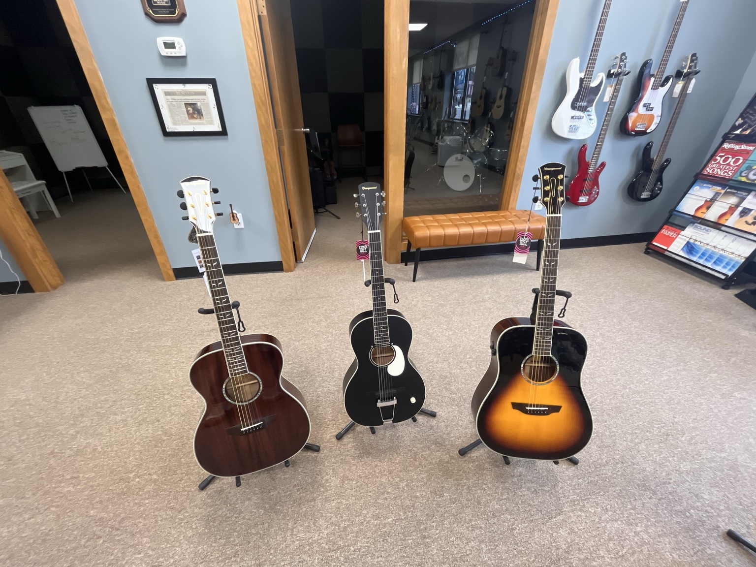 Orangewood acoustic guitars in store at Nick & Tiff Music in Derby New York