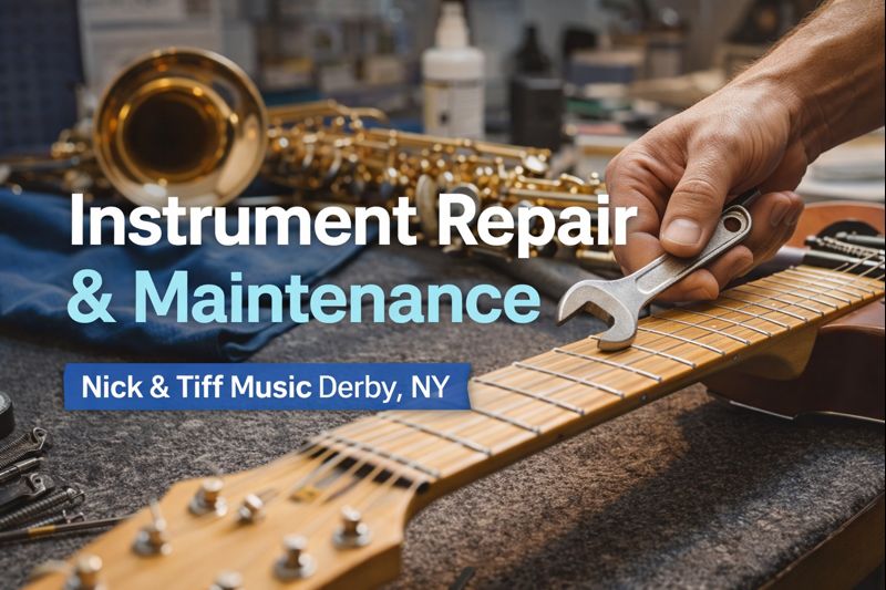 Instrument repairs, setups, and maintenance at Nick & Tiff Music in Derby, NY