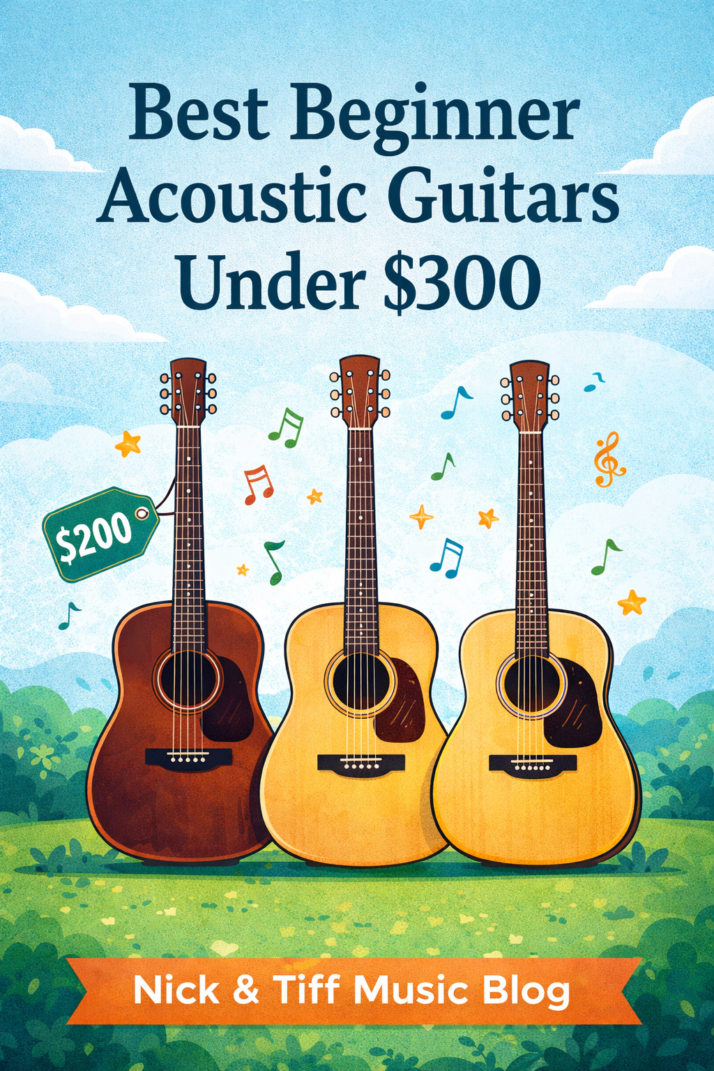 Best beginner acoustic guitars under $300 including Orangewood Oliver, Yamaha FG800, and Fender CD-60S