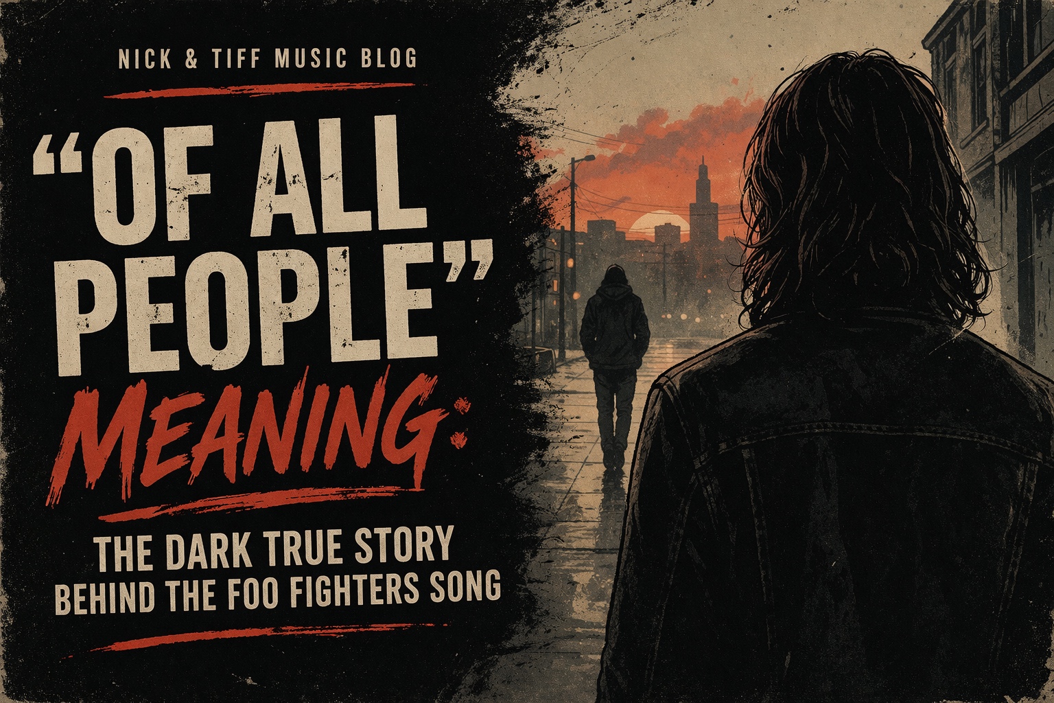 Illustrated feature image for “Of All People” meaning article by Foo Fighters on Nick & Tiff Music Blog