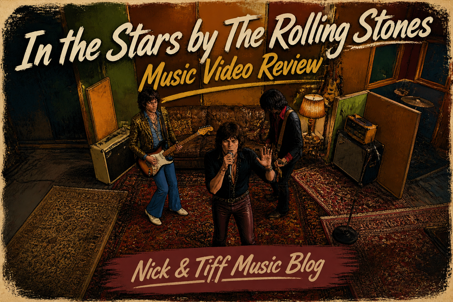 Illustrated feature image for In the Stars by The Rolling Stones Music Video Review on Nick & Tiff Music Blog