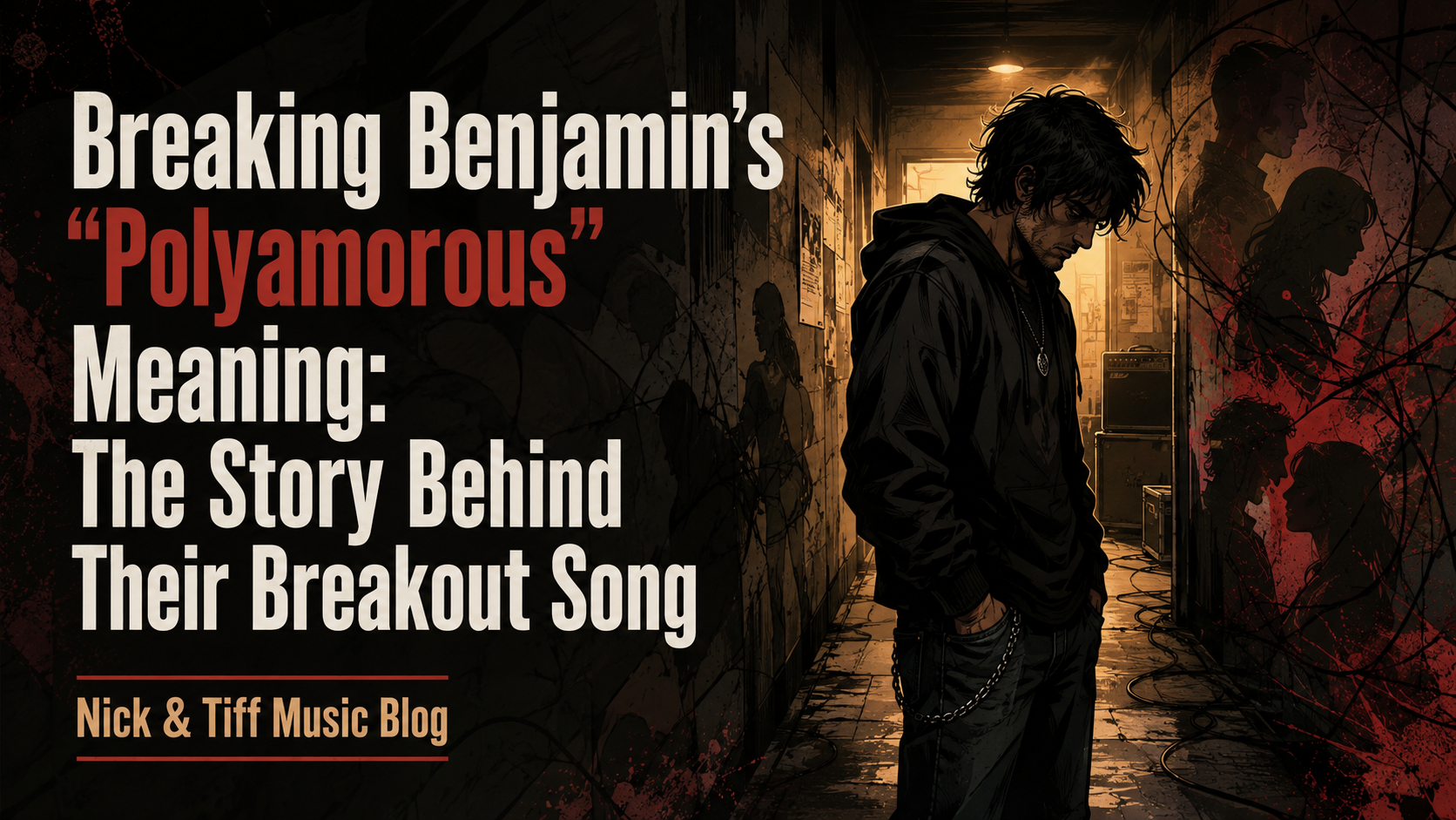 Illustrated feature image for Breaking Benjamin’s “Polyamorous” meaning and song review on Nick & Tiff Music Blog.