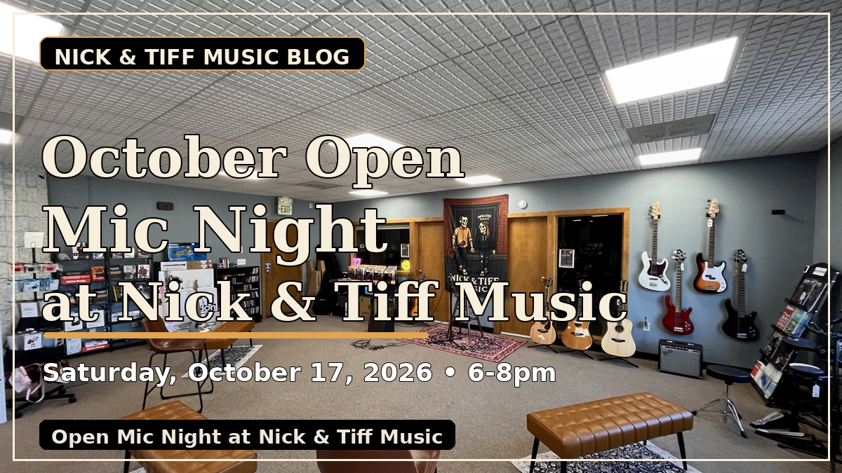 October Open Mic Night at Nick & Tiff Music in Derby NY on Saturday October 17 2026 from 6-8pm